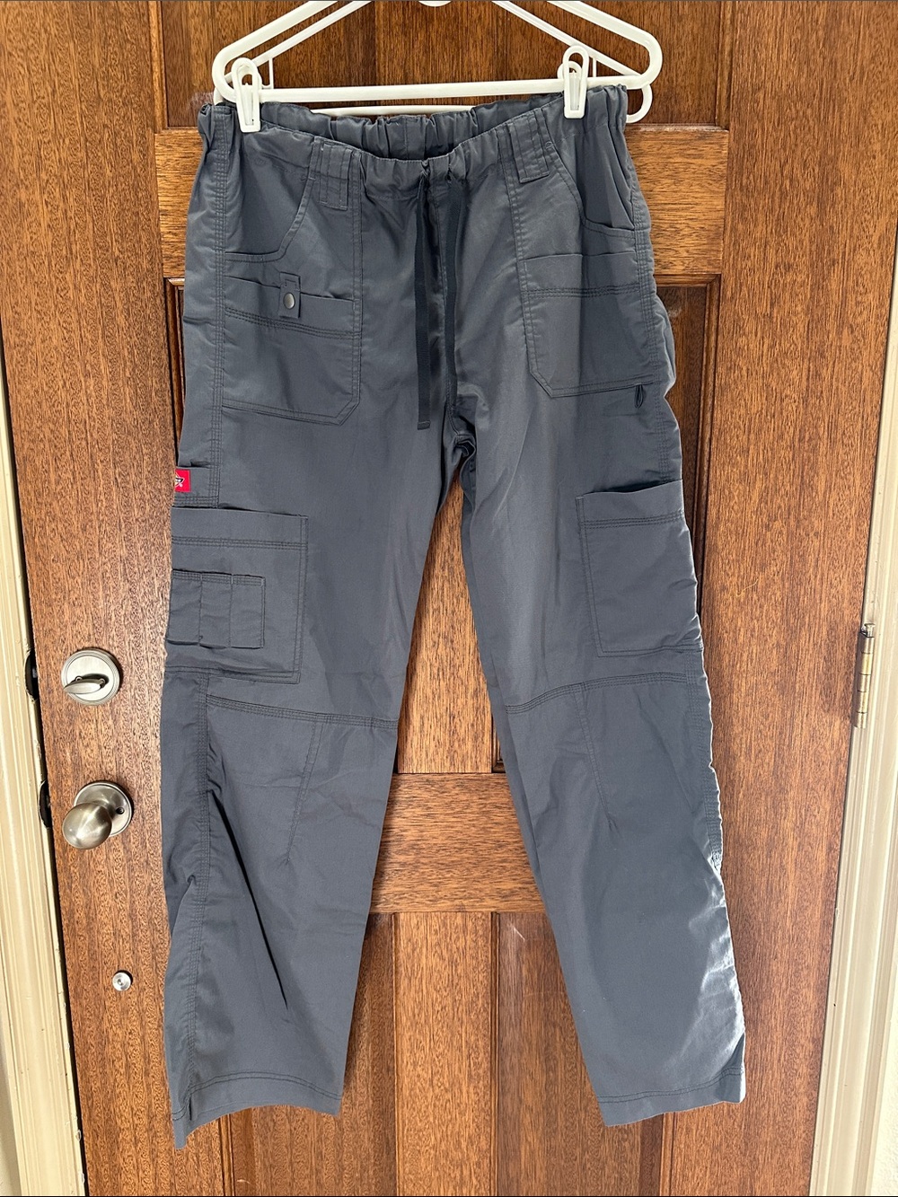 Dickies Pewter Gray Women's Cargo Scrub Pants Elastic Waist- Rare TALL MEDIUM
